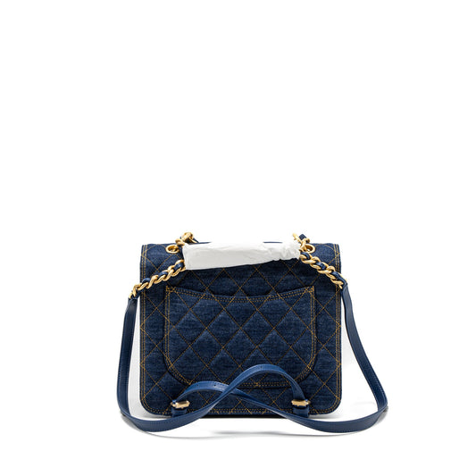 Chanel 23S Flap Backpack Denim Blue Brushed  (Microchip)