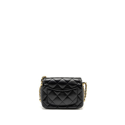 Chanel Mini Coco CC Logo Quilted Flap Bag Lambskin Black  (Microchip)