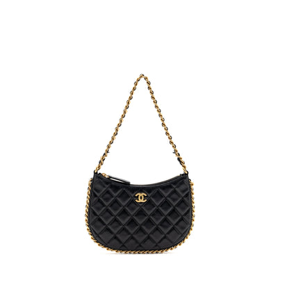 Chanel Hobo Shoulder Bag Lambskin Black (Microchip)
