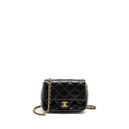 Chanel Mini Coco CC Logo Quilted Flap Bag Lambskin Black  (Microchip)