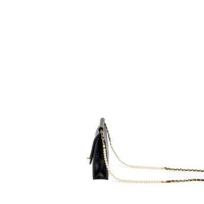 Chanel 19S Pearl Chain Quilted Vertical Flap Bag Lambskin Black