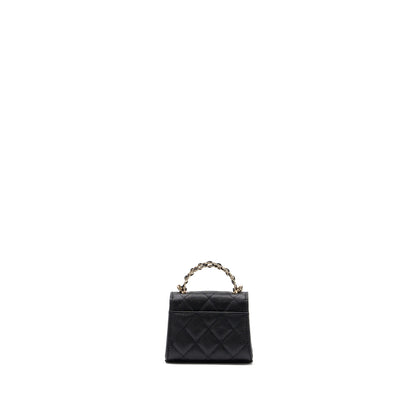 Chanel Mini Top Handle Flap Bag Caviar Black L (microchip)