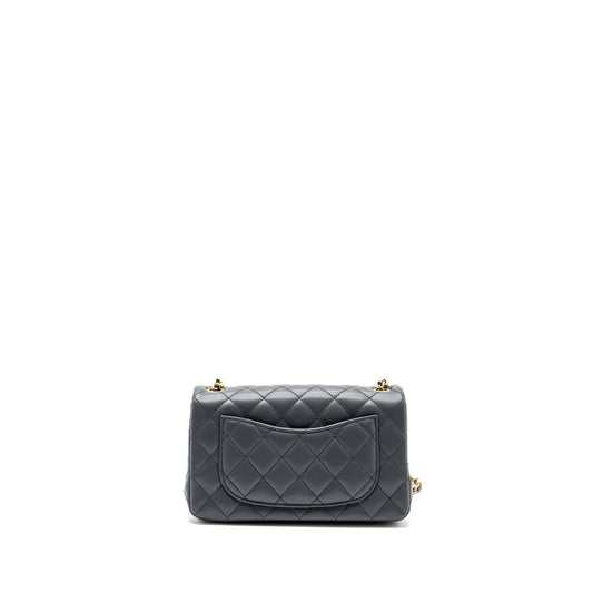 Chanel pearl crush mini rectangular flap bag Lambskin dark grey  (microchip)