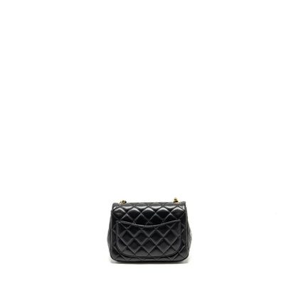Chanel Pearl Crush Mini Square Flap Bag Lambskin Black  (microchip)