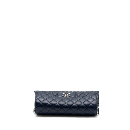 Chanel quilted long flap bag lambskin dark blue