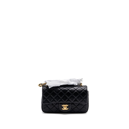 CHANEL PEARL CRUSH MINI RECTANGULAR LAMBSKIN BLACK BRUSHED  (MICROCHIP)