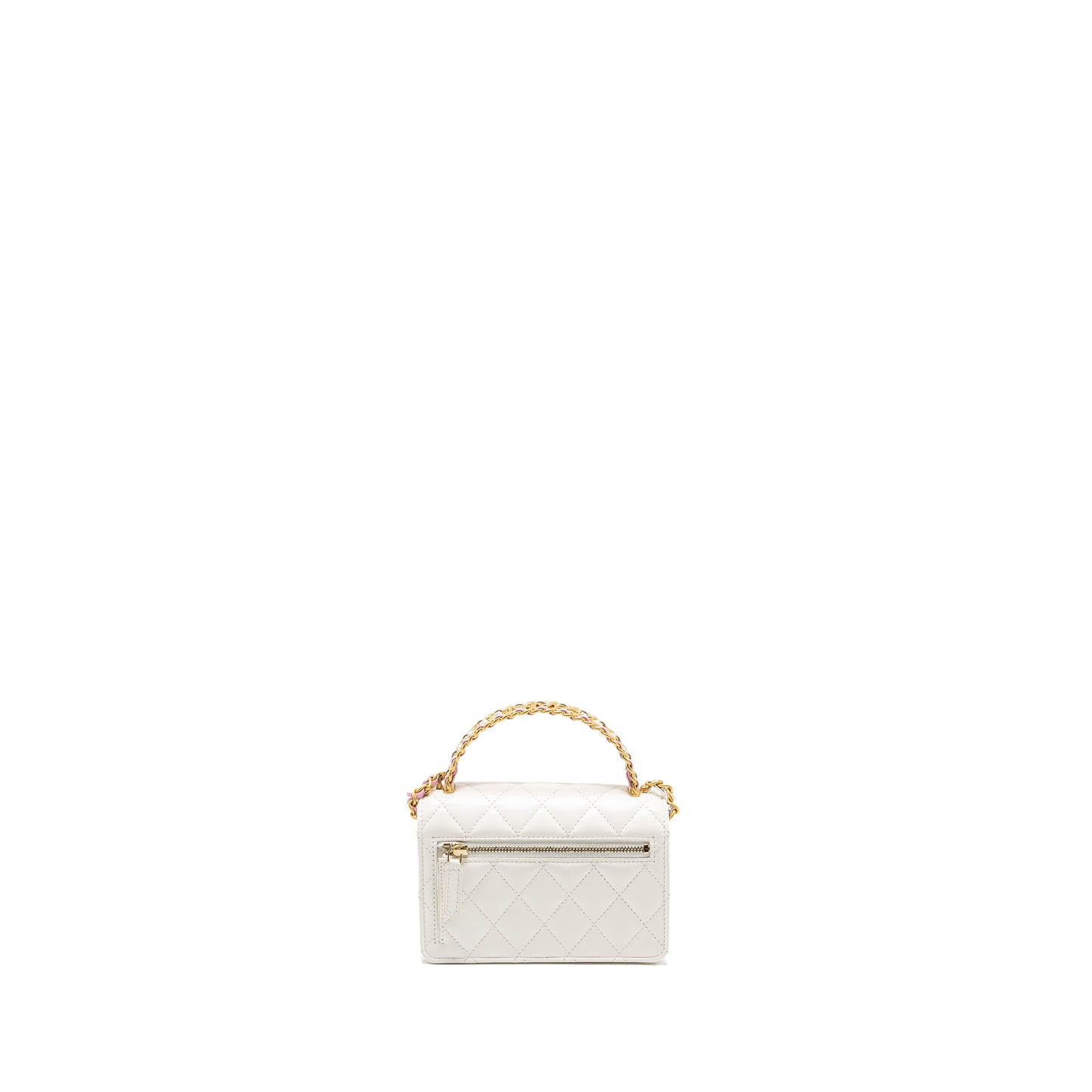 Chanel 23p rainbow letter handle mini wallet on chain calfskin white  (microchip)