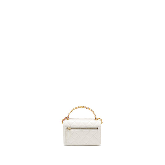 Chanel 23p rainbow letter handle mini wallet on chain calfskin white  (microchip)