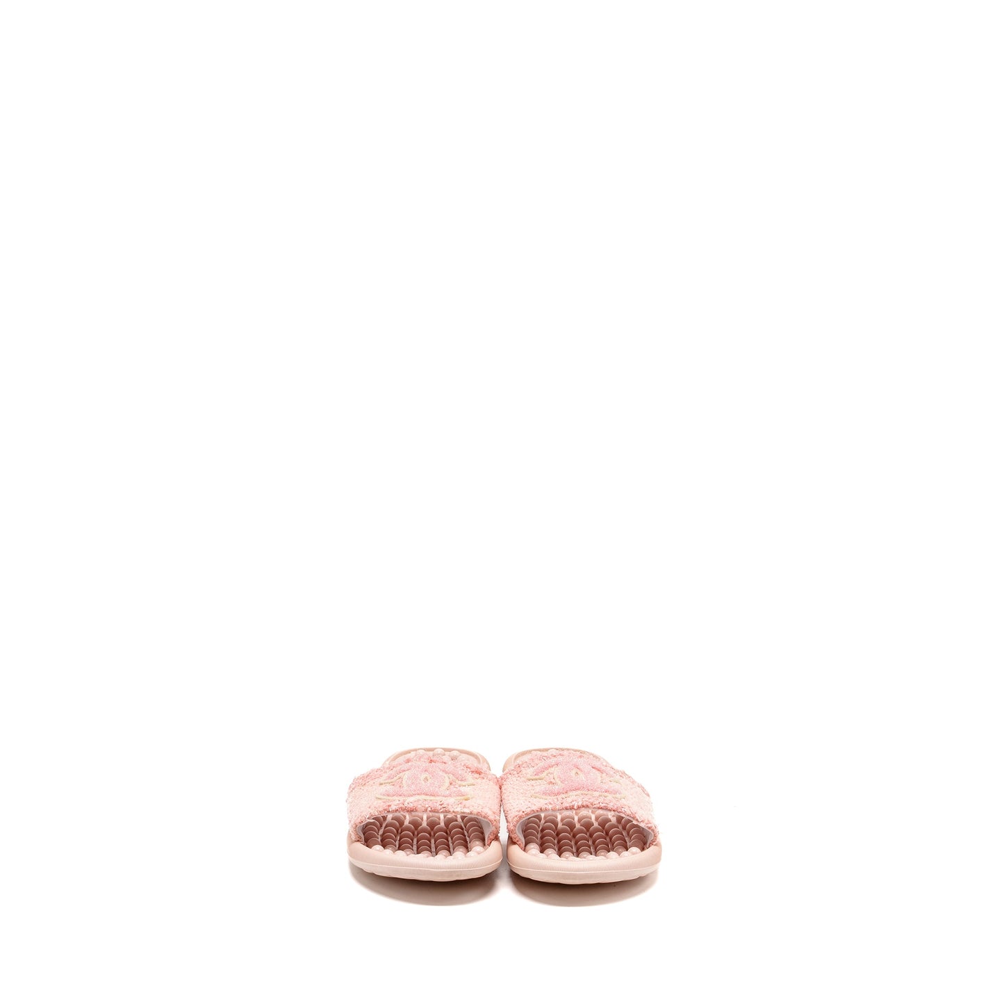 Chanel Size 38 Tweed Pool Beach Slides Sandals Pink