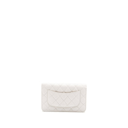 CHANEL classic wallet on chain caviar white L (Microchip)