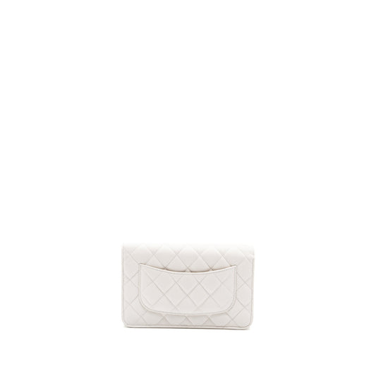 CHANEL classic wallet on chain caviar white L (Microchip)