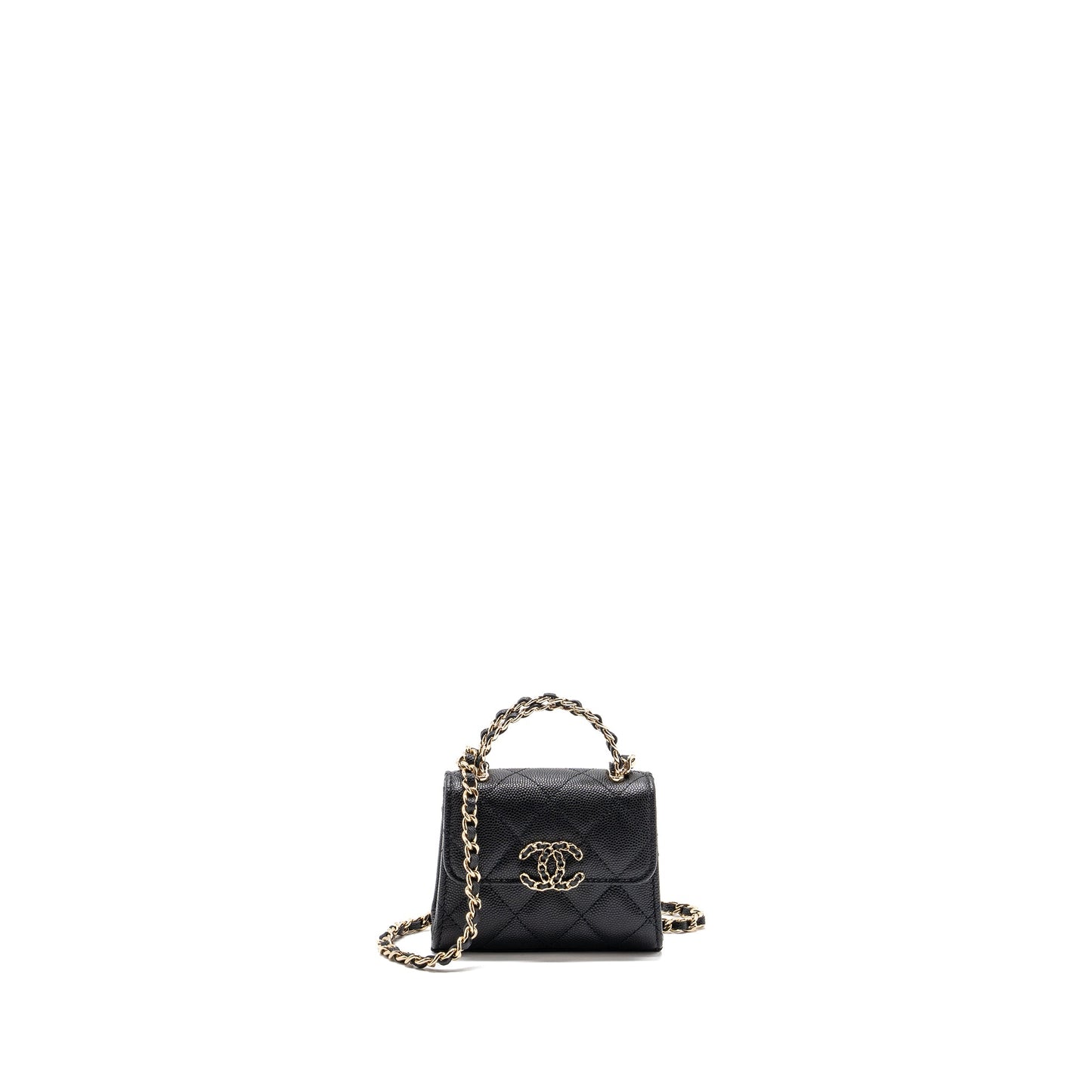 Chanel Mini Top Handle Flap Bag Caviar Black L (microchip)