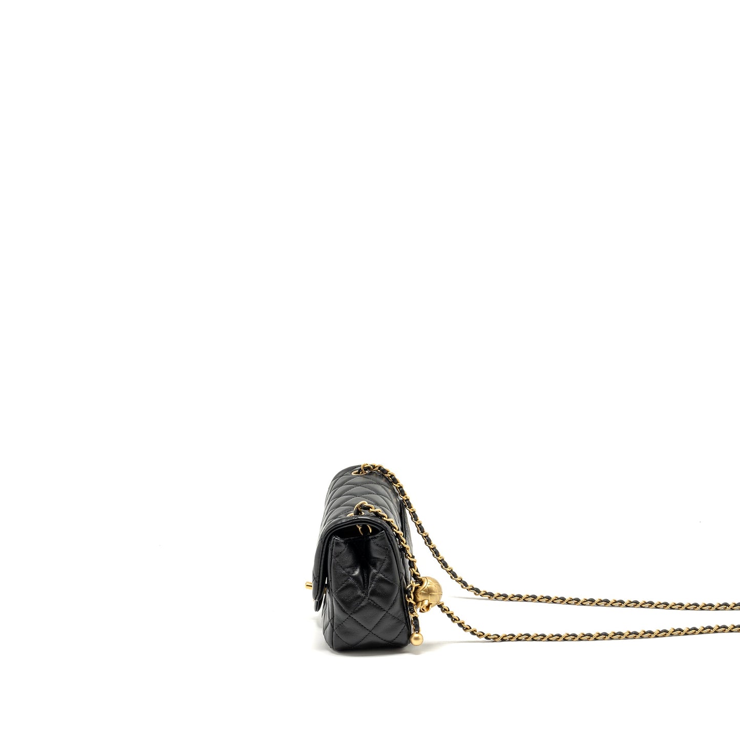 Chanel Pearl Crush Mini Square Flap Bag Lambskin Black  (microchip)