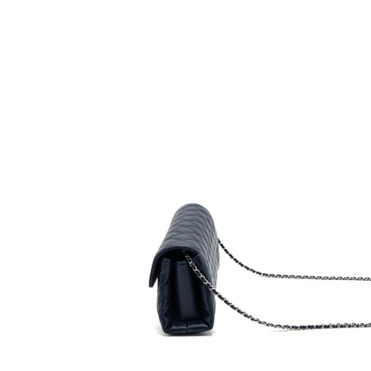 Chanel quilted long flap bag lambskin dark blue
