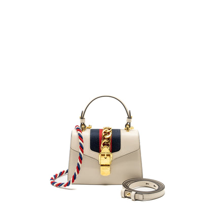 Gucci Mini Sylvie Top Handle Bag Calfskin White