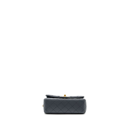 Chanel pearl crush mini rectangular flap bag Lambskin dark grey  (microchip)