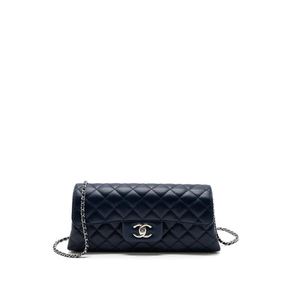 Chanel quilted long flap bag lambskin dark blue
