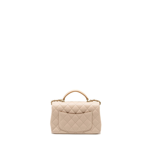 Chanel top handle Mini Rectangular Flap Bag Lambskin Ecru/Dark Beige L(microchip)