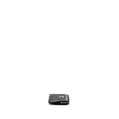 Chanel detailed CC logo zipper small wallet caviar black L