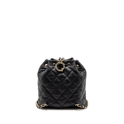 Chanel Drawstring Two Pockets Backpack Calfskin Black