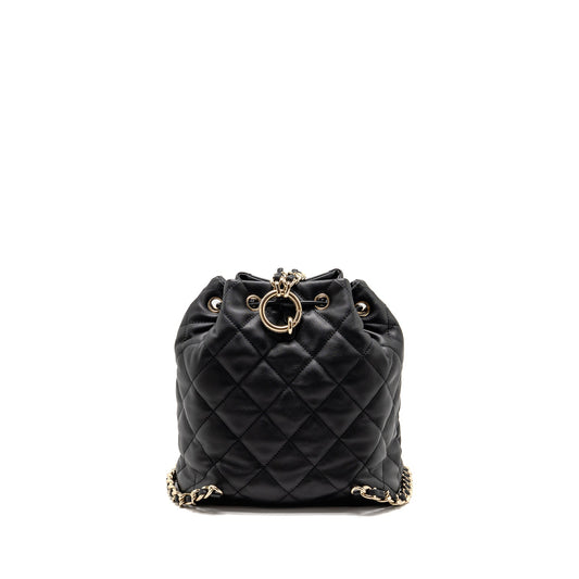 Chanel Drawstring Two Pockets Backpack Calfskin Black