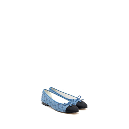 Chanel Size 41.5 Ballerina Flat Shoes Denim Blue/Black