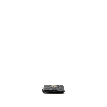 Chanel detailed CC logo zipper small wallet caviar black L