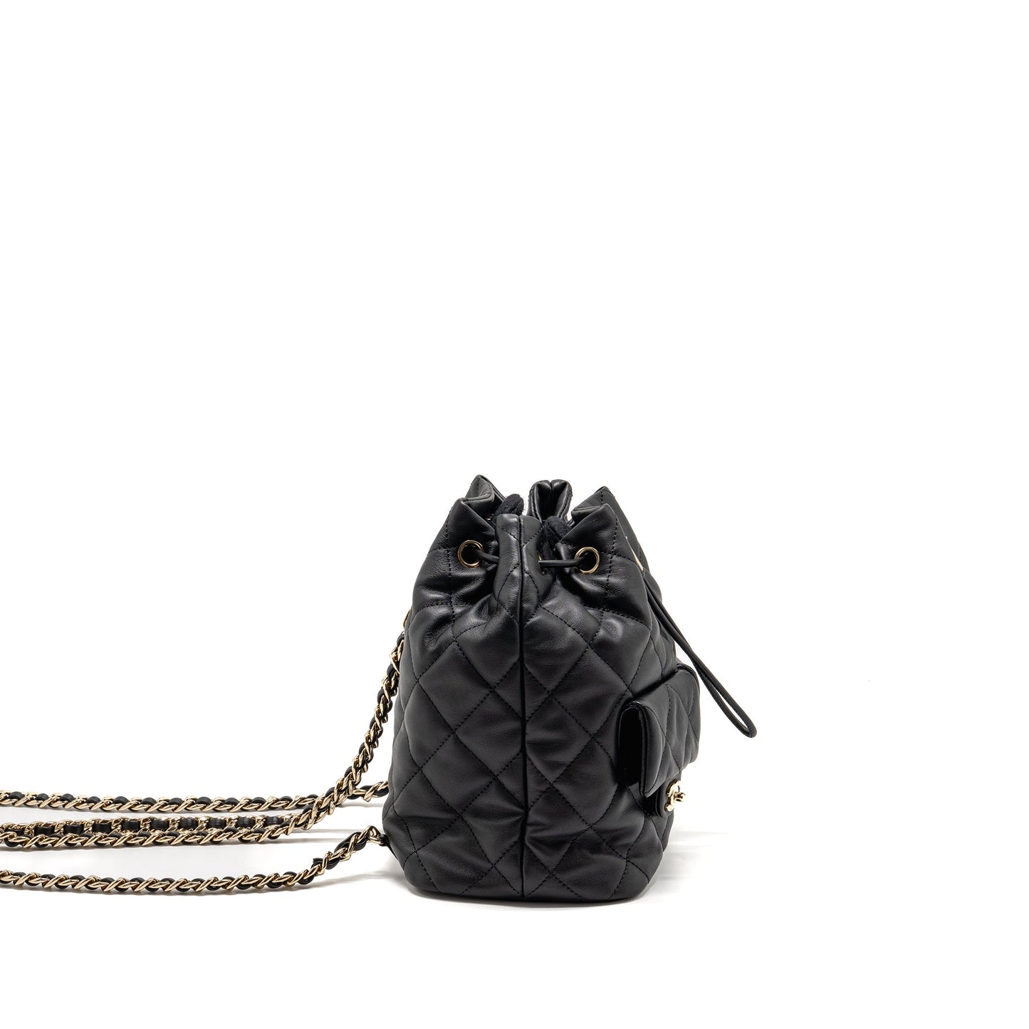 Chanel Drawstring Two Pockets Backpack Calfskin Black