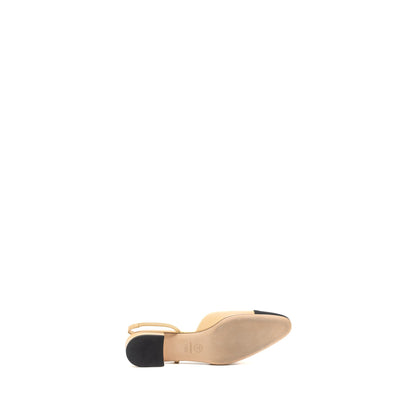 Chanel Size 41.5 Slingback Flats Calfskin Beige/Black