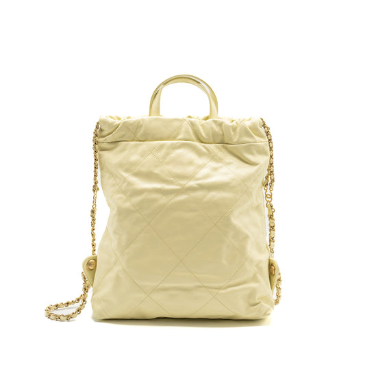 Chanel 23P Small 22 Backpack Shiny Calfskin Light Yellow Brushed (Microchip)