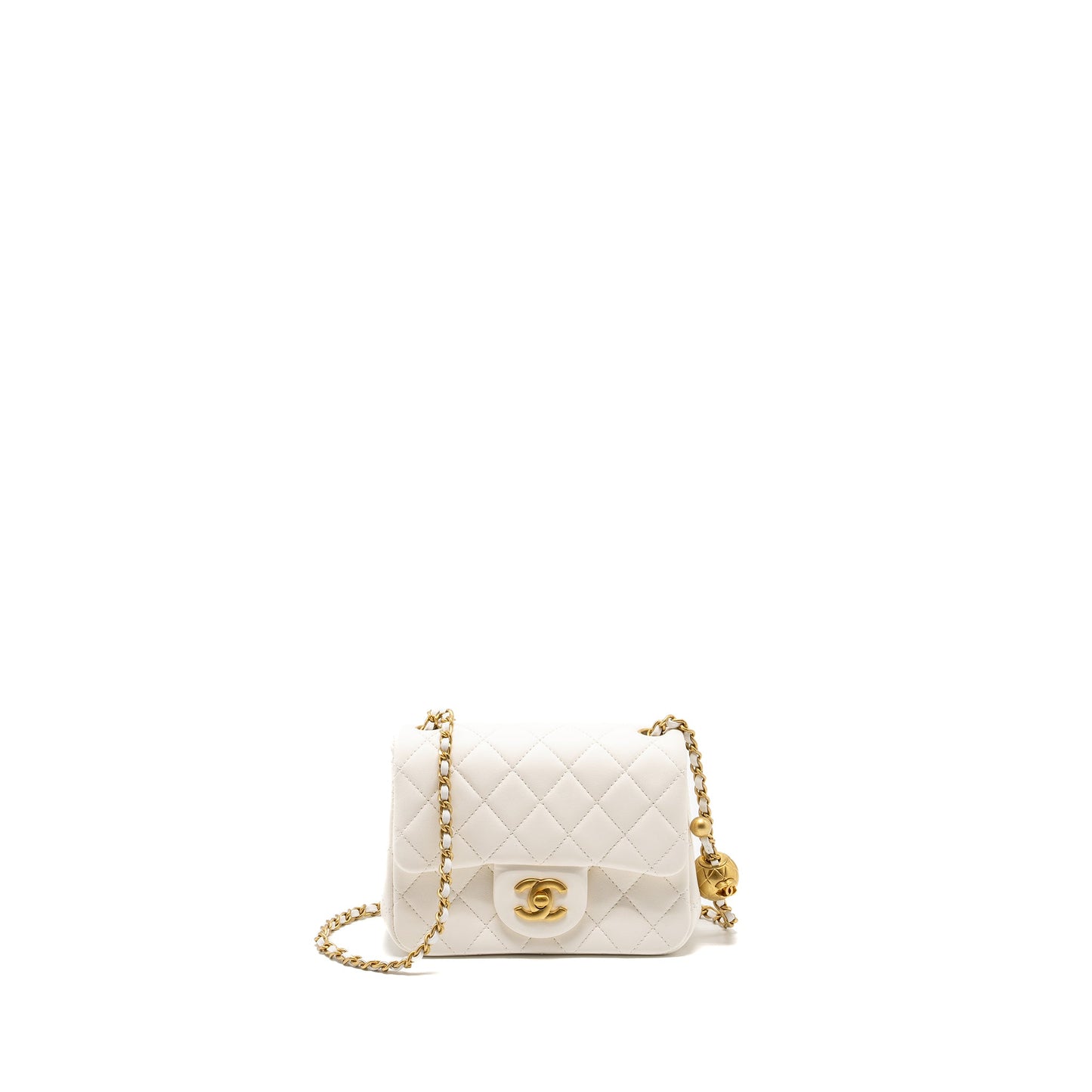 Chanel Pearl Crush Mini Square Lambskin White  (microchip)