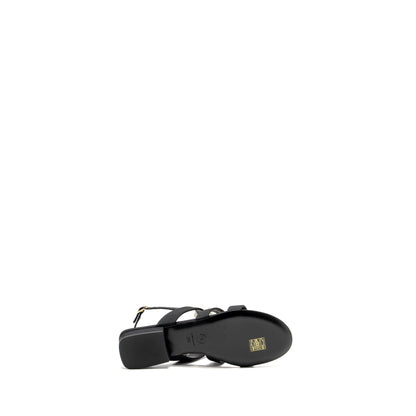 Chanel Size 39 21K Grosgrain Chain CC Logo With White Bow Sandals Black L