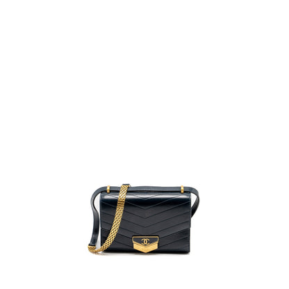 Chanel Lock me Up Chevron Medal Flap Bag Calfskin Dark Navy