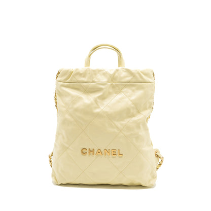Chanel 23P Small 22 Backpack Shiny Calfskin Light Yellow Brushed (Microchip)