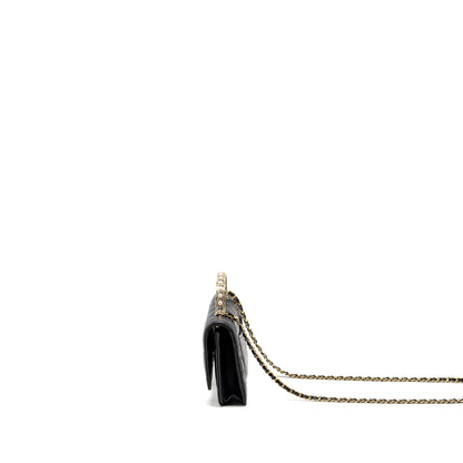 Chanel Pearl Detailed Top Handel Wallet On Chain Lambskin Black L (Microchip)