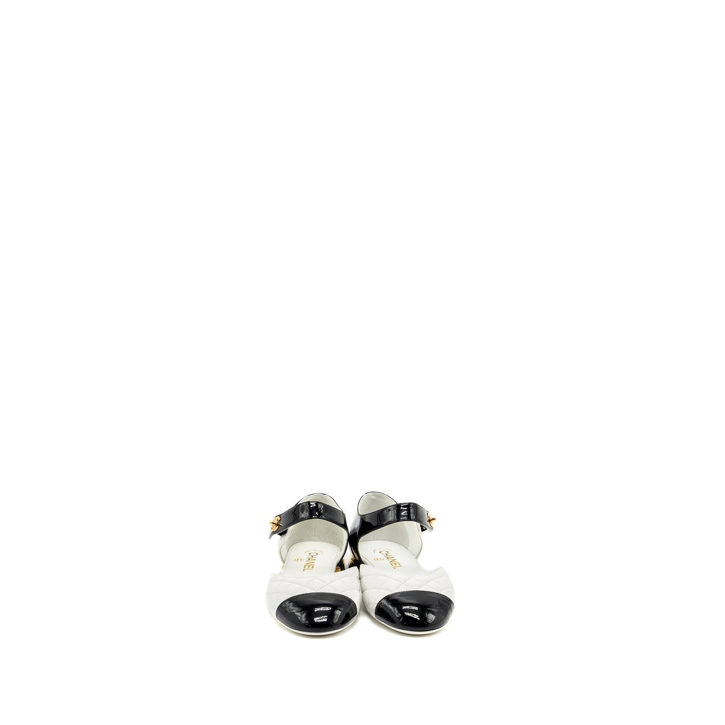 Chanel size 37 Mary Janes open ballet flat shoes black / white