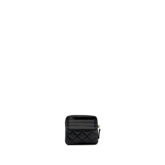 Chanel detailed CC logo zipper small wallet caviar black L