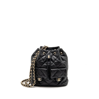Chanel Drawstring Two Pockets Backpack Calfskin Black