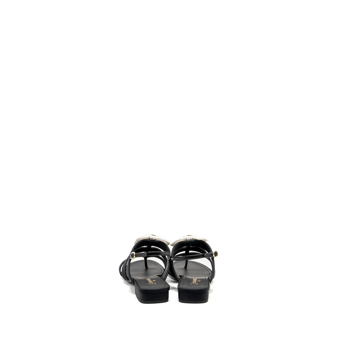 Chanel Size 39 21K Grosgrain Chain CC Logo With White Bow Sandals Black L