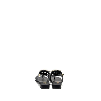 Chanel Size 39 21K Grosgrain Chain CC Logo With White Bow Sandals Black L
