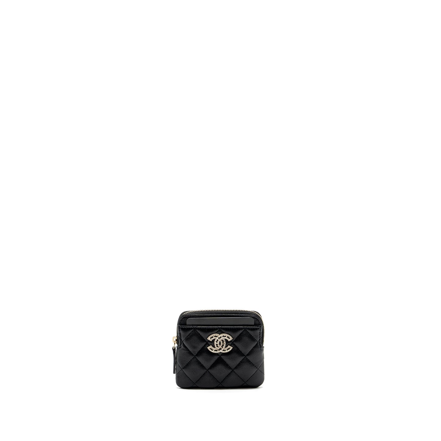 Chanel detailed CC logo zipper small wallet caviar black L