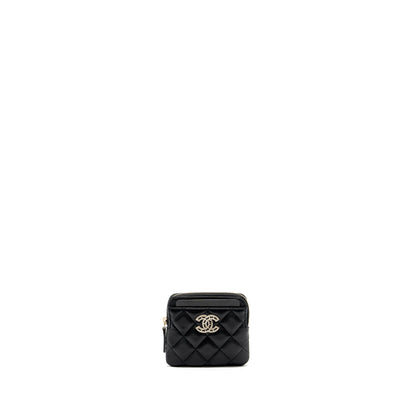 Chanel detailed CC logo zipper small wallet caviar black L