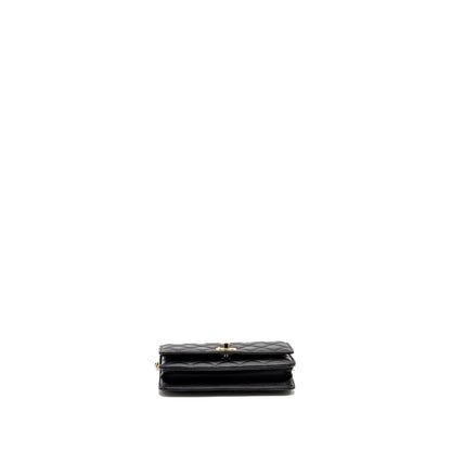 Chanel Pearl Detailed Top Handel Wallet On Chain Lambskin Black L (Microchip)