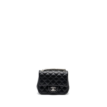 Chanel mini square flap bag lambskin Black  (microchip)