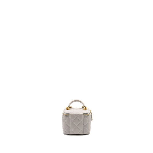 Chanel Top Handle Mini Vanity Case Lambskin Light Grey