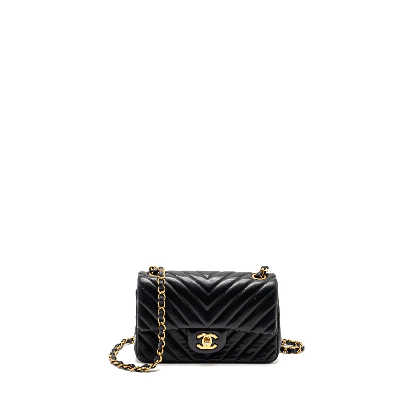 Chanel Mini Rectangular Flap Bag Chevron Lambskin Black