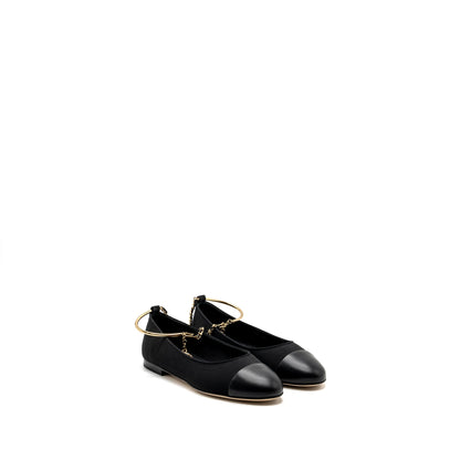 Chanel Size 37 Ballerinas Shoes Canvas/Leather Black L