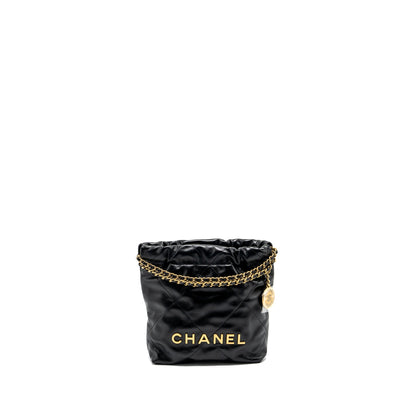 Chanel Mini 22 Bag Shiny Calfskin Black  (Microchip)