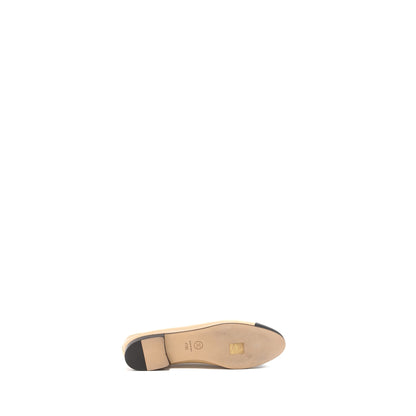 Chanel Size 41.5 Ballerina Flat Shoes Lambskin Beige/Black