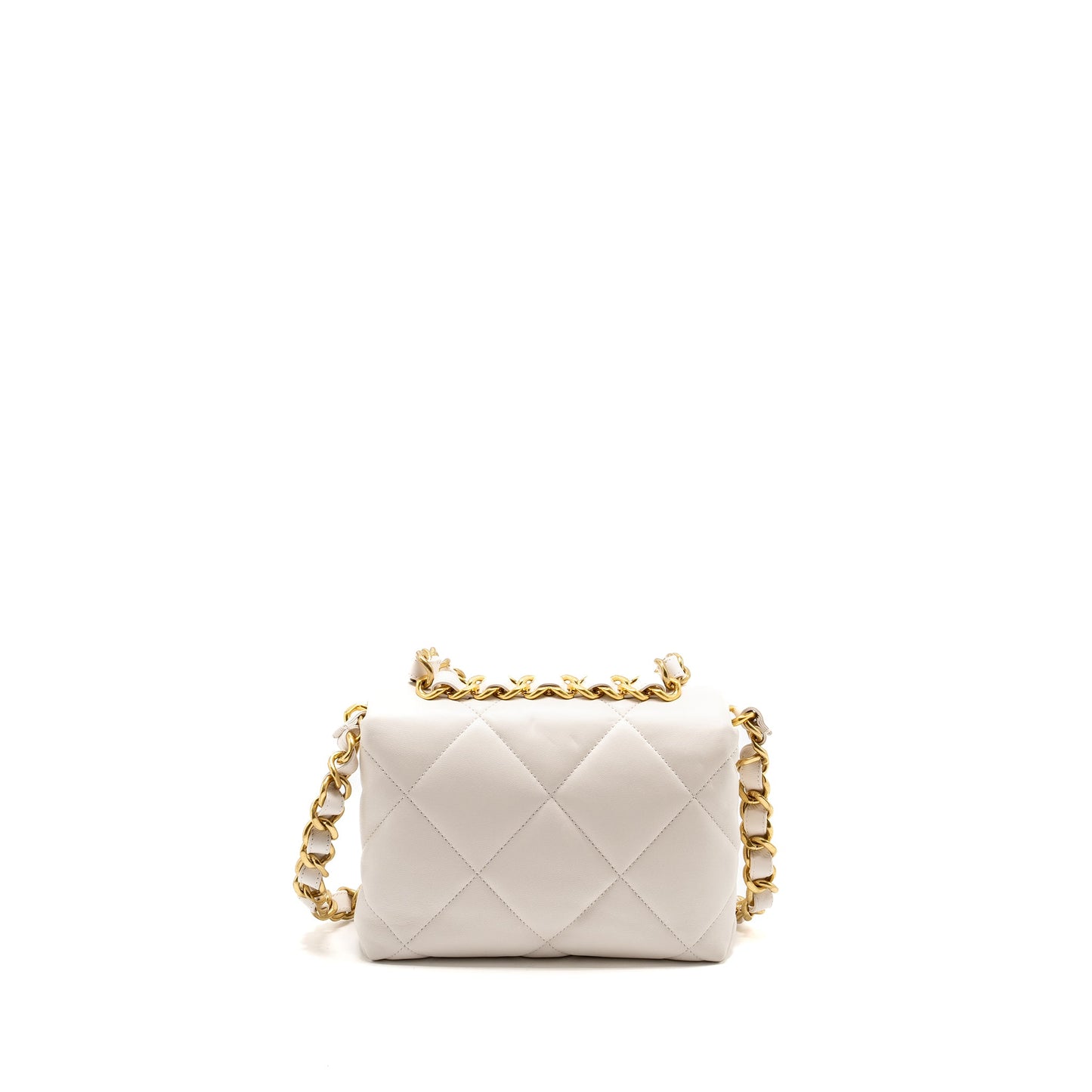 Chanel 22B Chain Cushion Flap Bag Lambskin White  (Microchip)